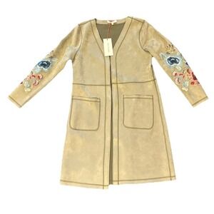 Solitaire Green Embroidered Vegan‎ Leather Cardigan